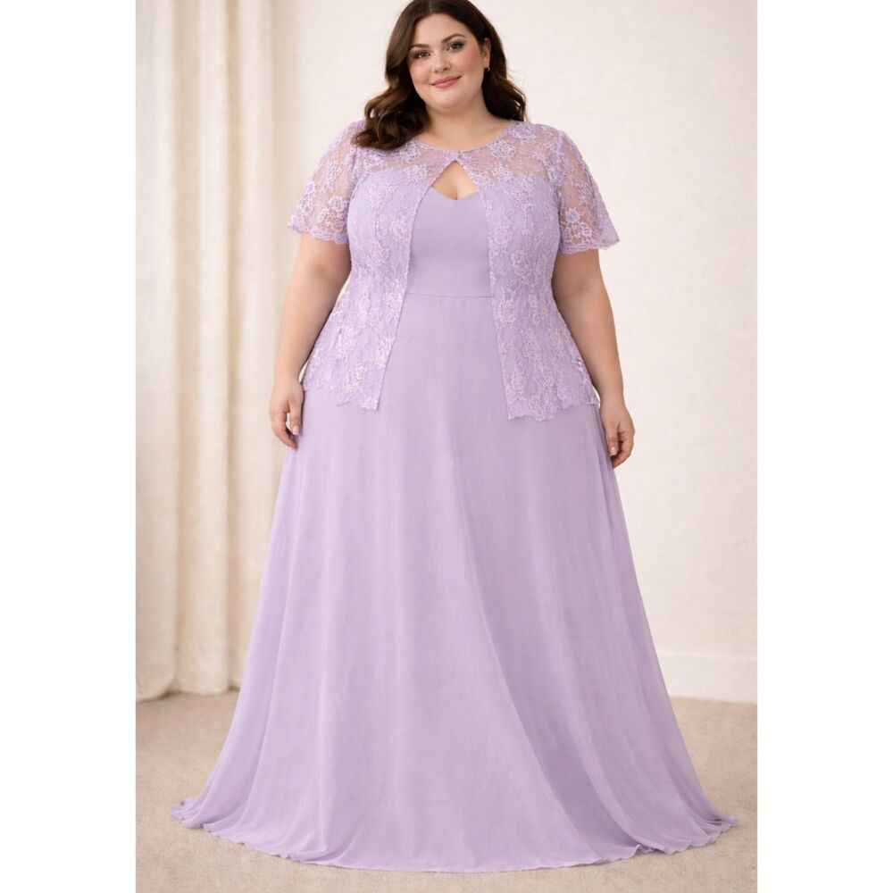 Lilac Bridesmaids Dress Chiffon Maxi Lace Shawl Formal Sweetheart Prom Women 24